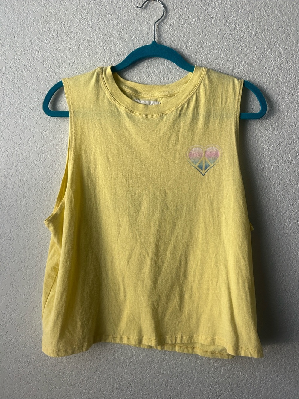 Med Spiritual Gangster Pastel Yellow Muscle Tank w/Heart Peace Sign PEACE LOVE - Picture 9 of 10
